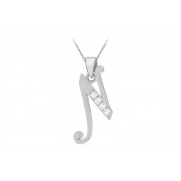 Sterling Silver CZ Set Initial N + Chain