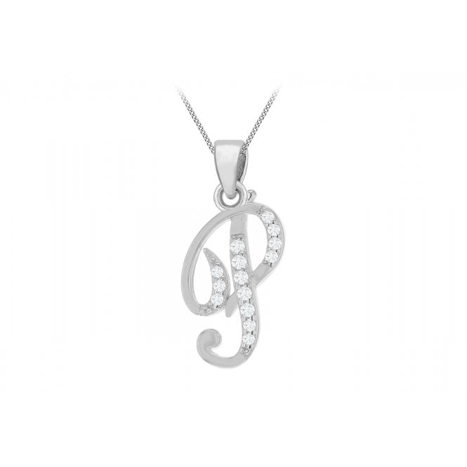 Eternity Sterling Silver CZ Set Initial P + Chain