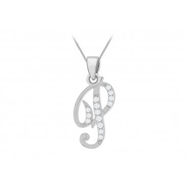 Sterling Silver CZ Set Initial P + Chain