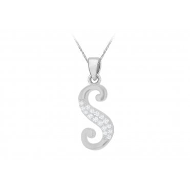 Sterling Silver CZ Set Initial S + Chain