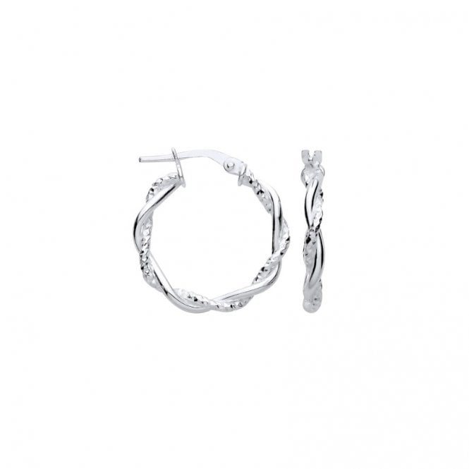 Eternity Sterling Silver Diamond Cut/Plain Twist Hoop Earrings