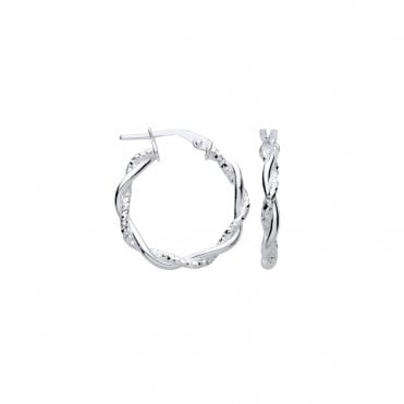 Sterling Silver Diamond Cut/Plain Twist Hoop Earrings