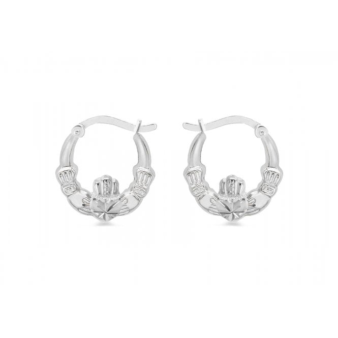 Eternity Sterling Silver Diamond Cut Round Claddagh Creole Earrings