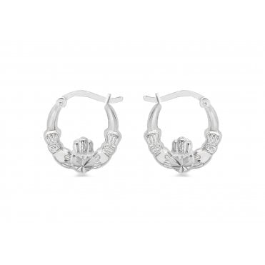 Sterling Silver Diamond Cut Round Claddagh Creole Earrings