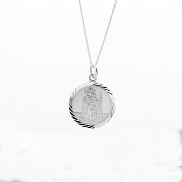 Sterling Silver Diamond Cut St.Christopher Pendant and 18'' Chain