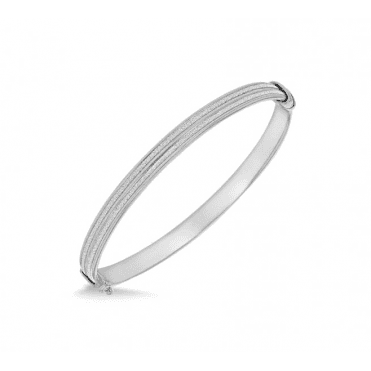 Sterling Silver Double Row Oval Stardust Glitter Bangle
