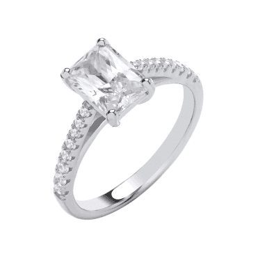 Sterling Silver Emerald Cut Cubic Zirconia Solitaire Ring Size L