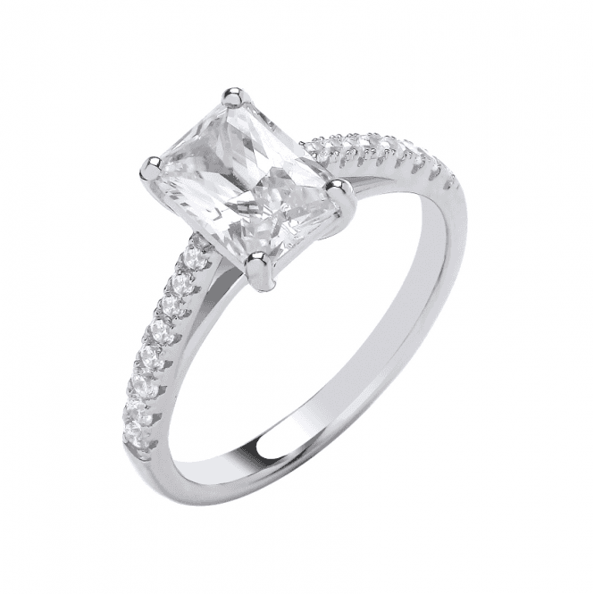 Eternity Sterling Silver Emerald Cut Cubic Zirconia Solitaire Ring Size Q