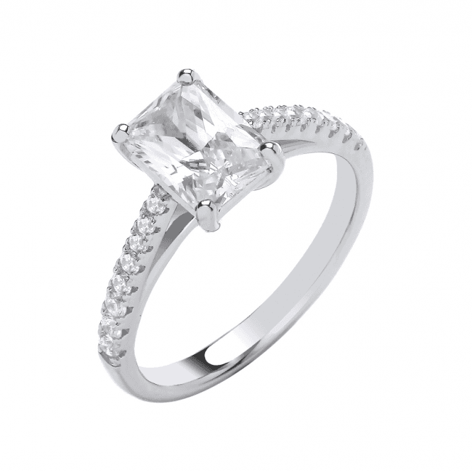 Eternity Sterling Silver Emerald Cut Cubic Zirconia Solitare Ring Size O