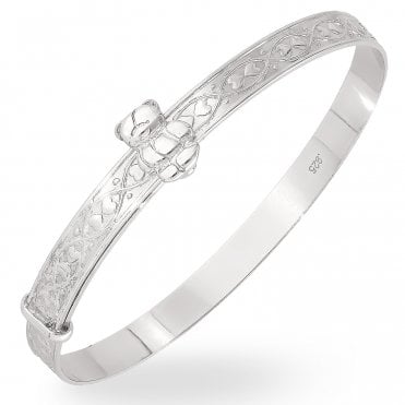 Sterling Silver Engraved Baby/Kids Bangle with Teddy