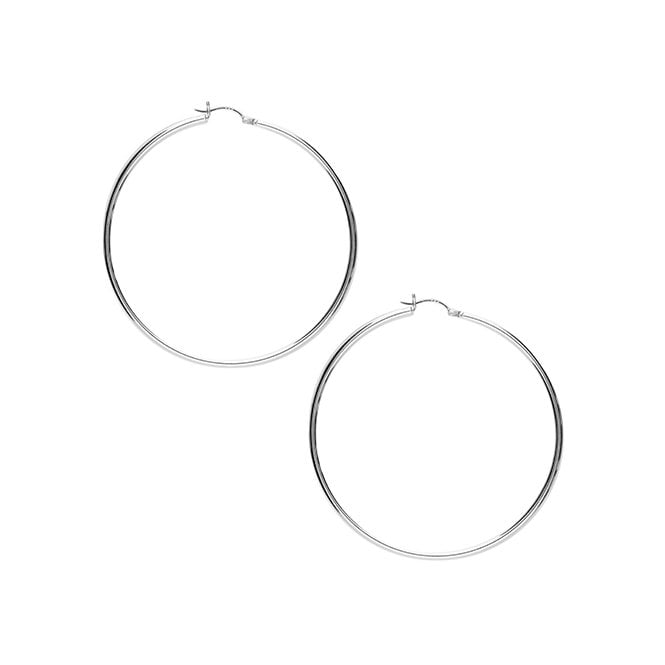 Eternity Sterling Silver Extra Large Polished Hinged Hoop Earrings ,