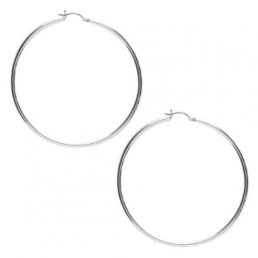 Sterling Silver Extra Large Polished Hinged Hoop Earrings ,