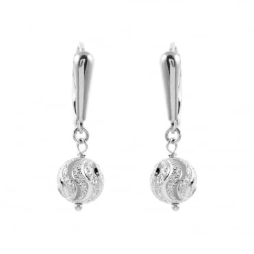 Sterling Silver Fancy Diamond Cut Ball Drop Earrings