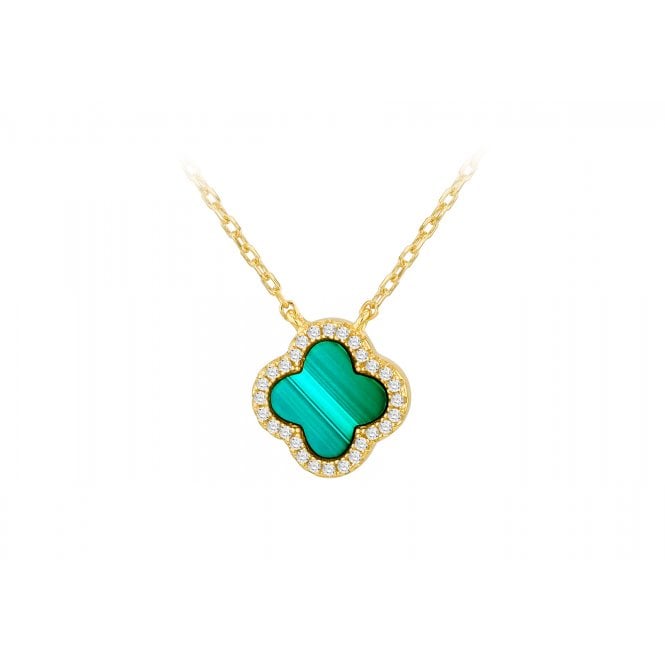 Eternity Sterling Silver Gold Plated Malachite Clover Pendant
