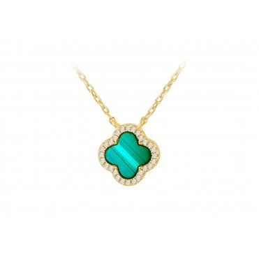 Sterling Silver Gold Plated Malachite Clover Pendant