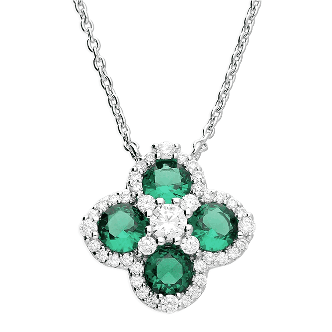 Eternity Sterling Silver Green Cubic Zirconia 4 Leaf Clover Necklace