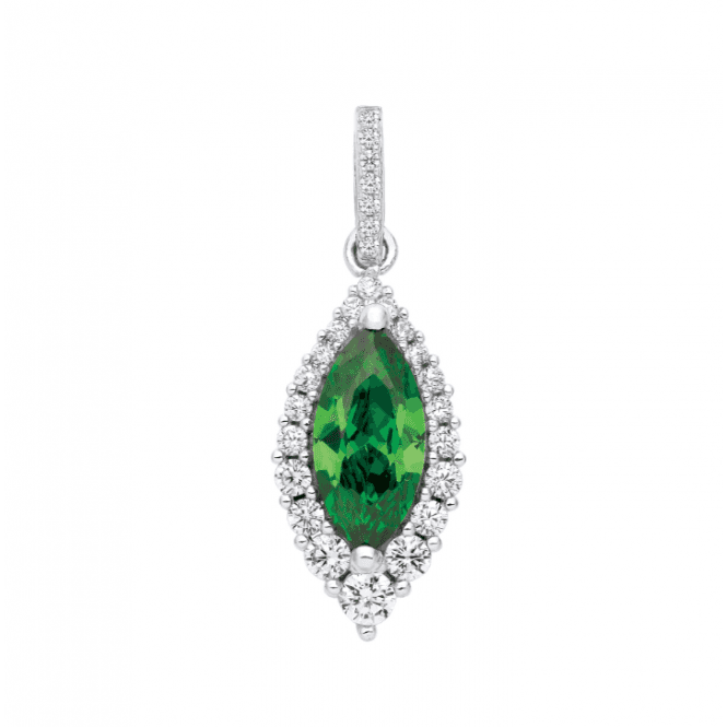 Eternity Sterling Silver Green Cubic Zirconia Marquise Pendant & 18
