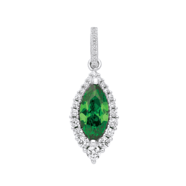 Sterling Silver Green Cubic Zirconia Marquise Pendant  & 18" Chain