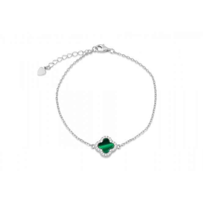 Eternity Sterling Silver Green Malachite & Cubic Zirconia Clover Bracelet