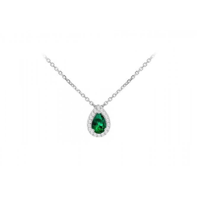 Eternity Sterling Silver Green Pear Cubic Zirconia Halo Pendant & 18
