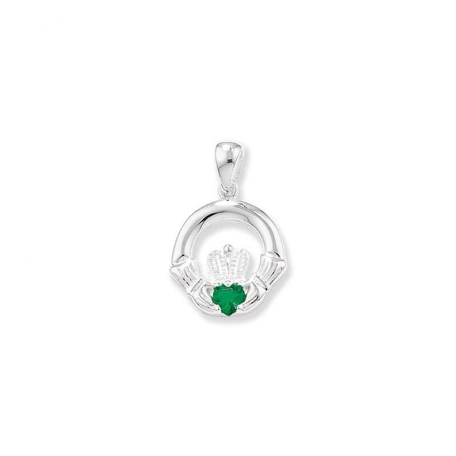 Eternity Sterling Silver Green Stone Claddagh Pendant & 18