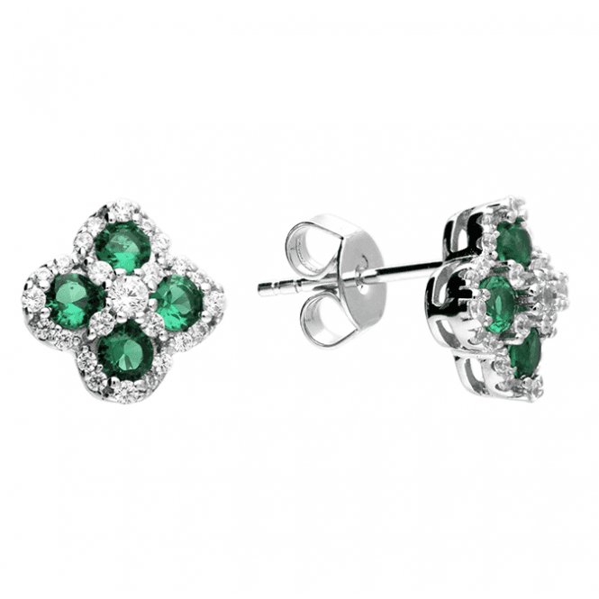 Eternity Sterling Silver Green & White Cubic Zirconia 4 Leaf Clover Stud Earrings