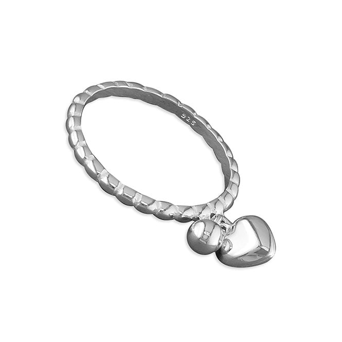 Eternity Sterling Silver Heart and Bead Drop Ring Size L
