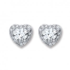 Sterling Silver Heart Cubic Zirconia Stud Earrings