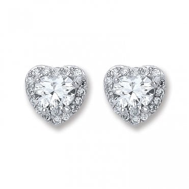 Sterling Silver Heart Cubic Zirconia Stud Earrings
