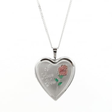 Sterling Silver Heart 'I Love You' Pattern Locket and 18'' Chain