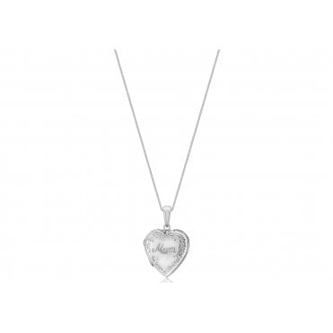 Sterling Silver Heart Shaped Mum Locket and 18'' Chain