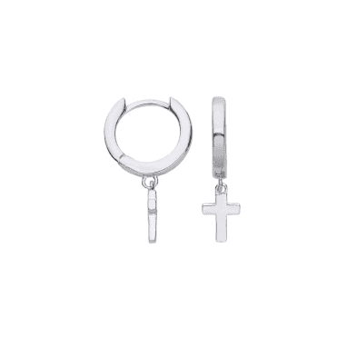 Sterling Silver Huggies With Cross Drop