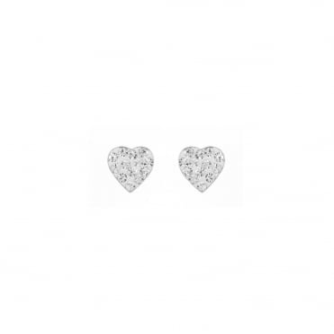 Sterling Silver Kids Crystal Heart Stud Earrings