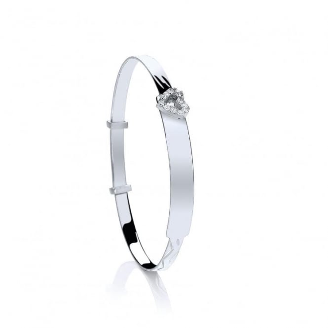 Eternity Sterling Silver Kids Cubic Zirconia Heart Set Diamond Cut Expanding Bangle