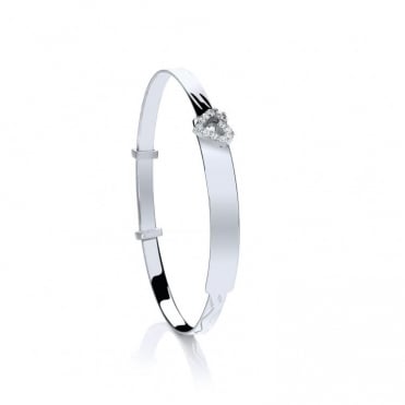 Sterling Silver Kids Cubic Zirconia Heart Set Diamond Cut Expanding Bangle