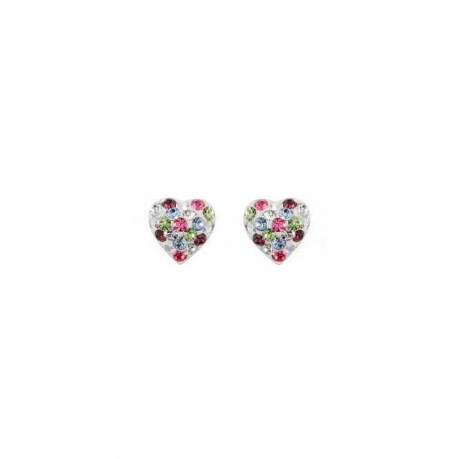 Eternity Sterling Silver Kids Multi-Colour Crystal Heart Stud Earrings