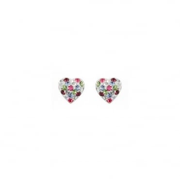 Sterling Silver Kids Multi-Colour Crystal Heart Stud Earrings