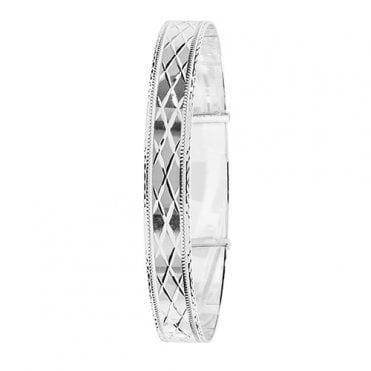Sterling Silver Ladies Broad Diamond Cut Expanding Bangle