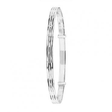 Sterling Silver Ladies Diamond Cut Expanding Bangle
