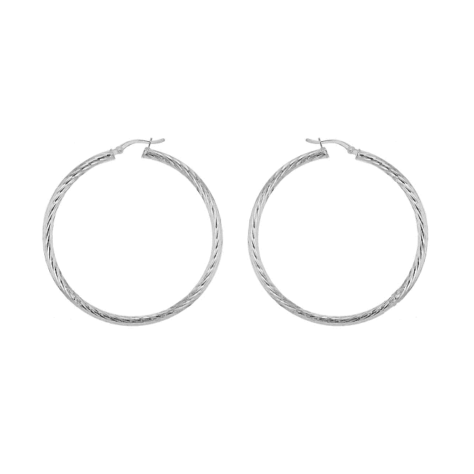 Eternity Sterling Silver Ladies Large 50mm Diamond Cut Hoop Earrings