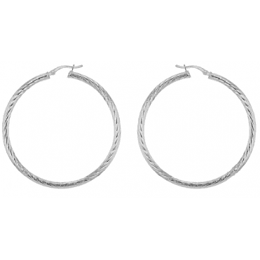 Sterling Silver Ladies Large 50mm Diamond Cut Hoop Earrings