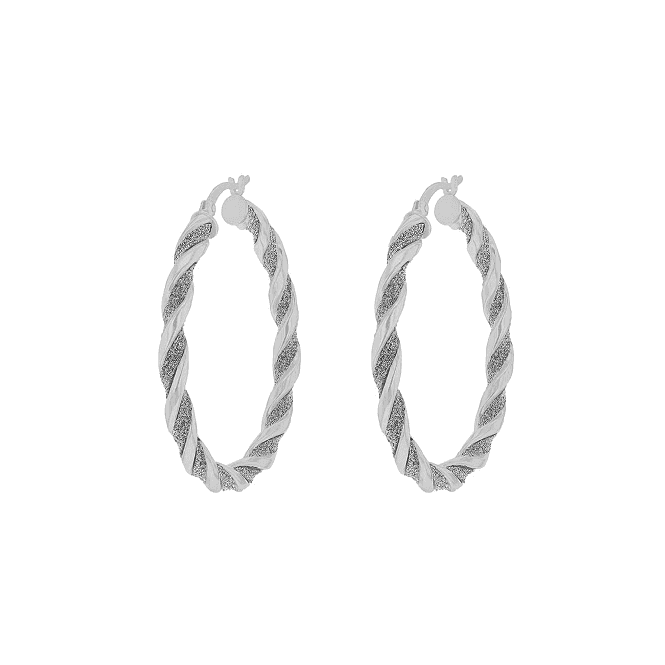Eternity Sterling Silver Large 40mm Twisted Glitter Creole Hoop Earrings