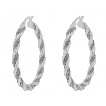 Sterling Silver Large 40mm Twisted Glitter Creole Hoop Earrings
