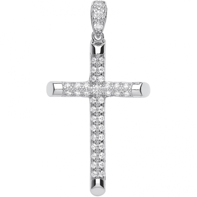 Eternity Sterling Silver Large Cubic Zirconia Cross Pendant & 18