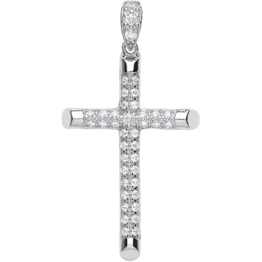 Sterling Silver Large Cubic Zirconia Cross Pendant & 18" Chain