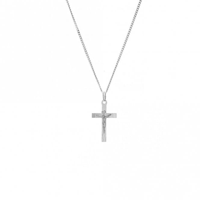 Eternity Sterling Silver Large Flat Diamond Cut Crucifix Pendant and 18'' Chain