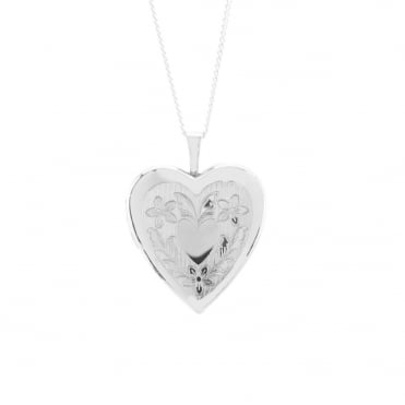 Sterling Silver Large Heart Engraved Locket and 18'' Chain