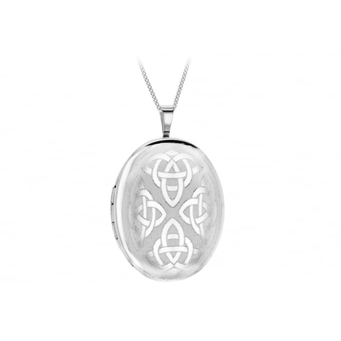 Eternity Sterling Silver Large Oval Celtic Pattern Locket and 18'' Chain