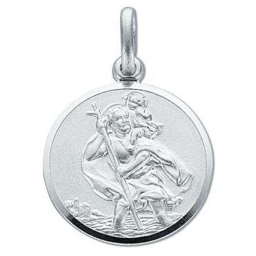 Sterling Silver Large Round St Christopher Pendant & 18'' Chain