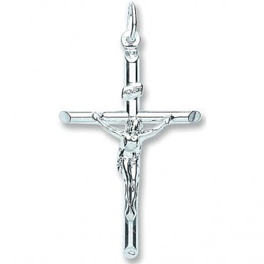Sterling Silver Large Tubular Crucifix Pendant & 18" Chain